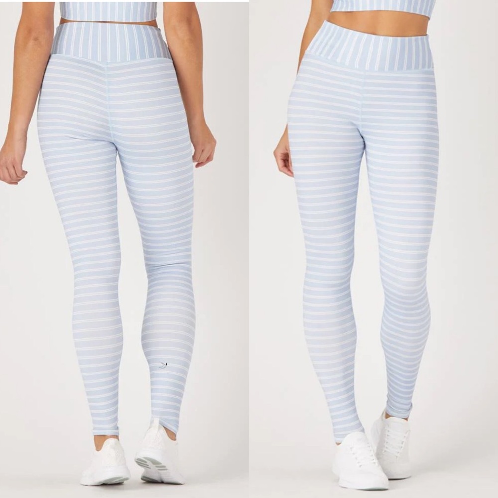 Glyder Light Blue and White Striped Leggings